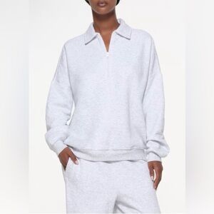 SKIMS COTTON FLEECE OVERSIZED QUARTER ZIP PULLOVER